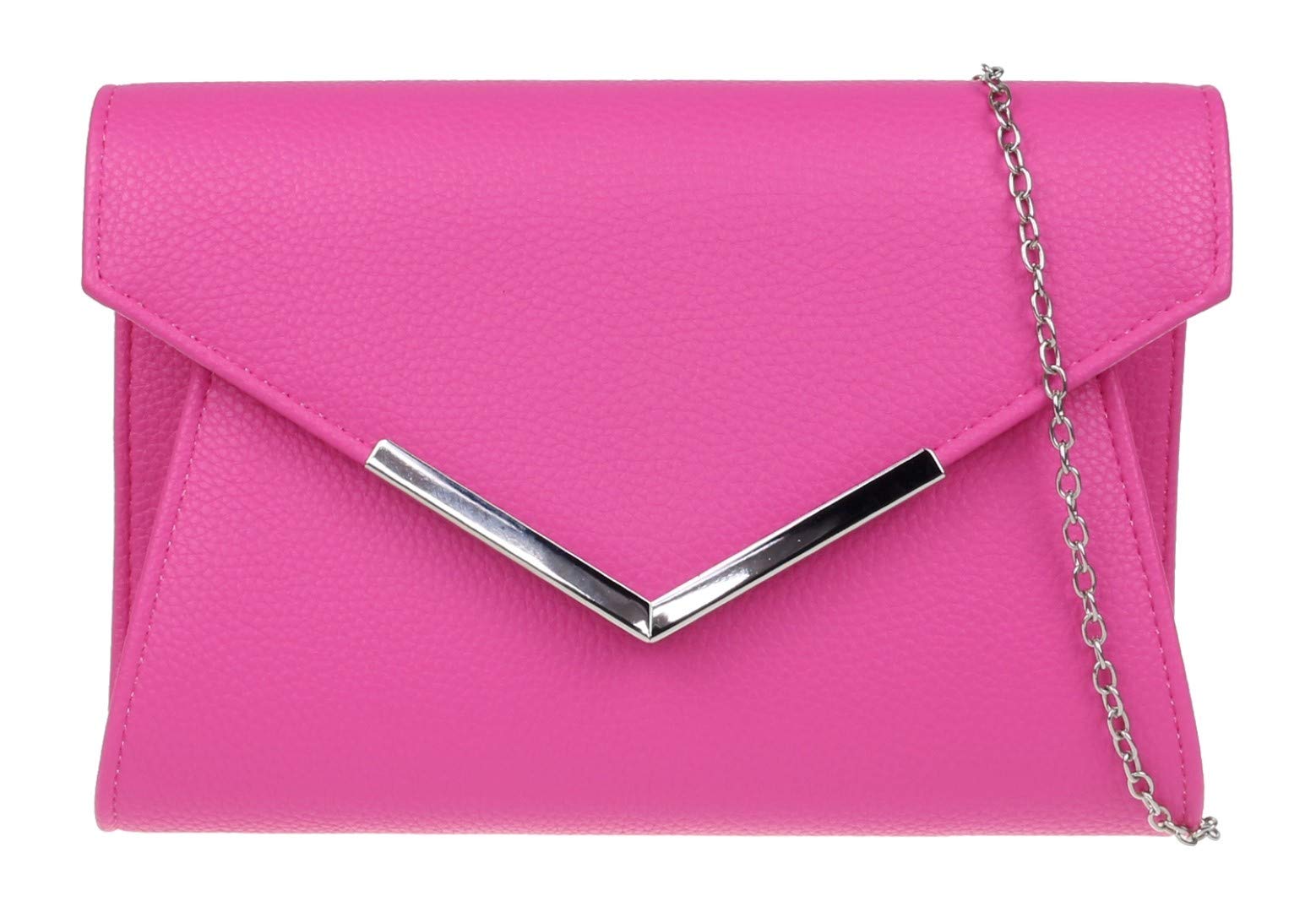 Girly Handbags Womens Metallic Frame Clutch Bag (Fuchsia)