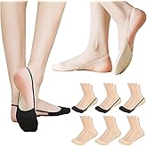 Giococo 6 Pairs Toe Topper Socks with Invisible SlingBack,No Show Sock Womens for Flats,Low Half Cut No-Show Toe Covers,Beautiful and Non-Slip,for Women(Black,Skin Color)