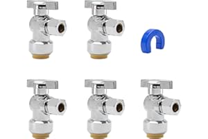 PURAGEIR Angle Stop Valve 5 Pack,1/2" Ptc X 3/8" Compression Water Shut Off Valve,1/2 Inch Pushfit X 3/8 Inch OD Compression 