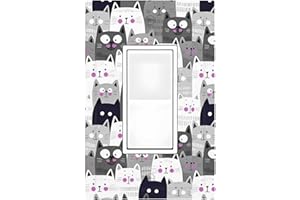 Ihsourgnitnem Decorative Outlet Covers Cartoon Cute Grey Cats Face Pet Funny 1 Gang Single Rocker Light Switch Cover Plate Wall Plates Gfci Faceplate For Kids Room Nursery Decor