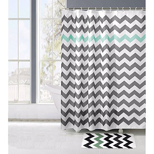 2 In 1 Shower Curtain And Bath Rug Set With 12 Curtain Hooks