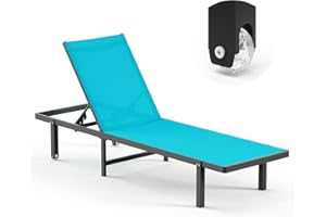 Oasbira Pool Lounge Chairs, Chaise Lounge Outdoor with Wheels and 5-Position Recliner -Easy to Move- Aluminum Patio Lounge Chair for Poolside, Deck (Lakeblue)