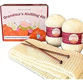 MaconGoods Grandma's Knitting Kit - Complete Knitting Kit for Beginners - Includes Beginner Yarn, Bamboo Needles, Video Tutorial, and Written Guide &amp; More - Easy Learn to Knit Kit