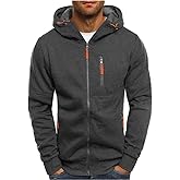 Kroivil Men Hoodies Casual Hoodies for Men with Zip Pockets Full Zip Long Sleeve Sweatshirt Sports Hooded Jacket