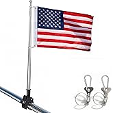 Flagolden American Boat Flag with Pole, Embroidered Small USA ATV UTV Flag 12x18 inch for Boat with 53'' Adjustable Retractable Heavy Duty Flagpole Kit