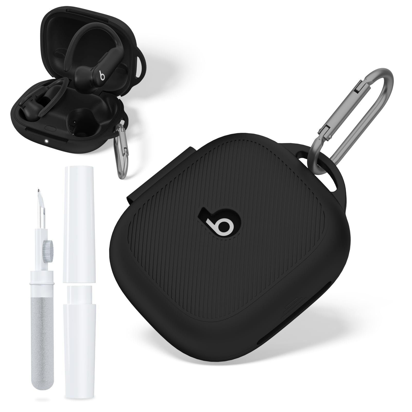 Photo 1 of for Beats Powerbeats Pro 2 Case, Soft Silicone Shockproof Protective Case Cover for Beats Powerbeats Pro 2 Accessories with Cleaning Kit & Keychain (Black)