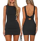 MIYIEONZ Women's Boat Neck Dresses Backless Knotted Casual Summer Beach Club Party Wedding Guest Bodycon Mini Dress