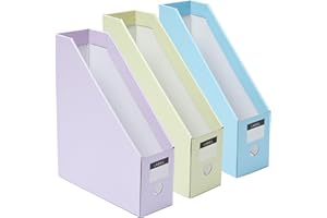 Y YOMA 6 Pack Cardboard Magazine File Holder Collapsible Magazine Holder with Labels Colored Magazine Storage Box for Desktop Shelves Document Storage Box Easy to Assemble, Pastel Design