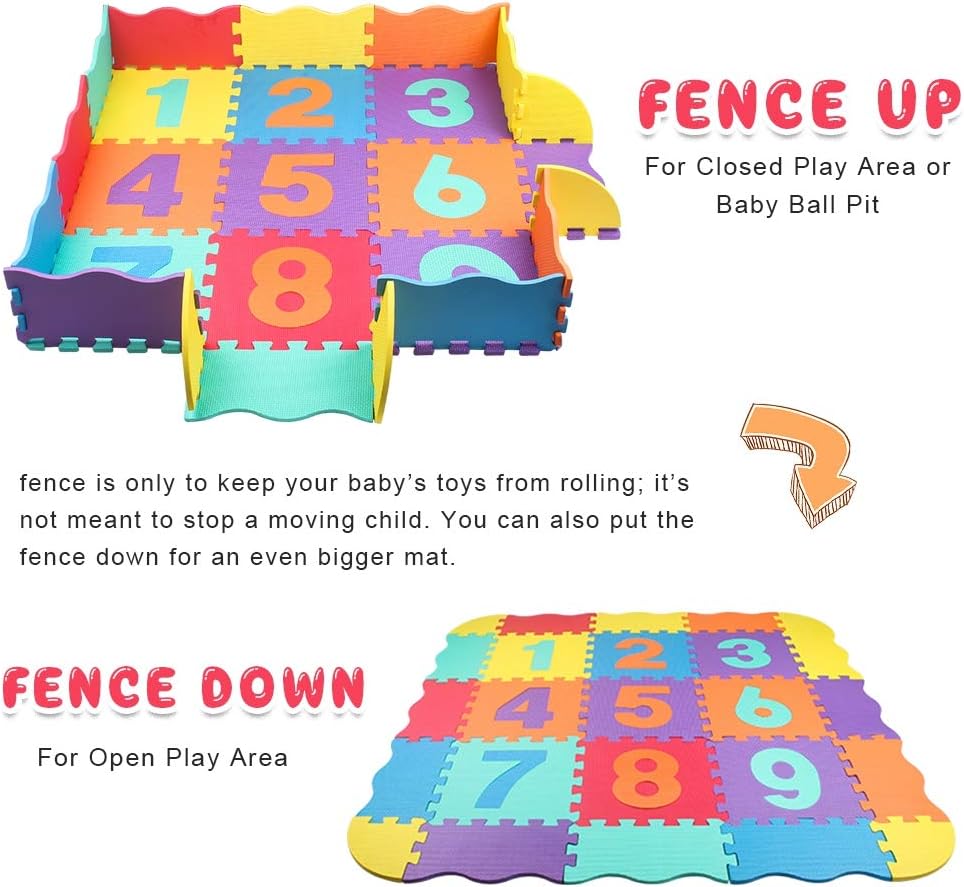 Swonuk Baby Play Mat with Fence 0.39 inch Thick Interlocking Foam Floor Tiles Kids Puzzle Mat Baby Crawling Mat (Numbers): Toys & Games
