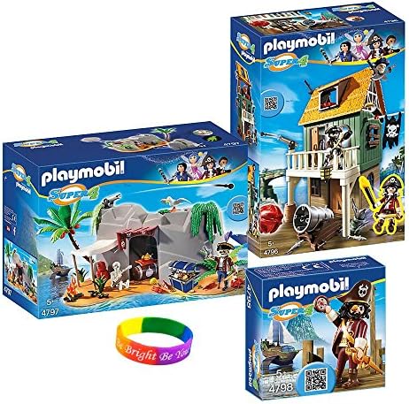 PlayMobil Super 4 Camouflage Pirate Fort with Ruby, Pirate Cave with Sharkbeard Figure and Dimple Bracelet