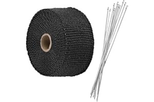 UHANBUT 2" x 16Ft Motorcycle Exhaust Heat Wrap Tape, Fiberglass Exhaust Tube Heat Shield Tape Roll with 10 Stainless Locking Ties, Universal Exhausts Manifold Accessories for Cars, SUVs (Black)
