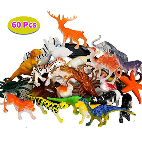 Jungle Animals Figures,Dinosaur Figures,Ocean Sea Animals Figure, 60 Piece Vinyl Plastic Mini Realistic Under Animals Party Favors Party Bag Filler Best Gift Set - Thumbnail 7