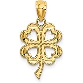 14k Yellow Gold Four-Leaf Clover Pendant with Heart-Shaped Leaves, Symbolic Lucky Charm Necklace for Women, Elegant Clover Jewelry with Meaningful Design and Irish Love and Luck Inspiration