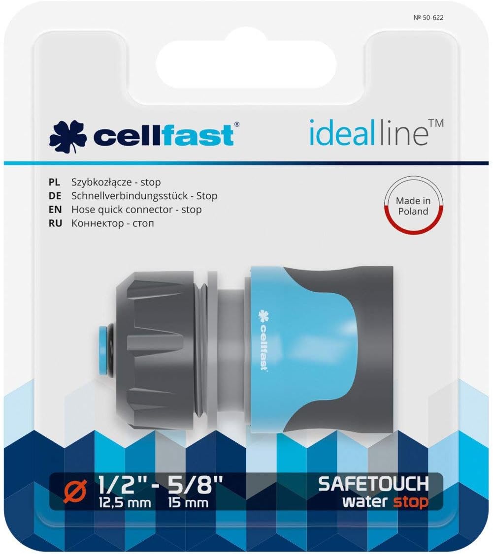 Cellfast Hose Quick Connector - Stop SAFETOUCH IDEAL™ 1/2" - 5/8", PC/ABS Material, Stainless Steel Clench Mechanism, 50-622 - Image 3