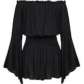 Hanna Nikole Womens Plus Size Renaissance Blouse Off Shoulder Trumpet Sleeve Peasant Tops