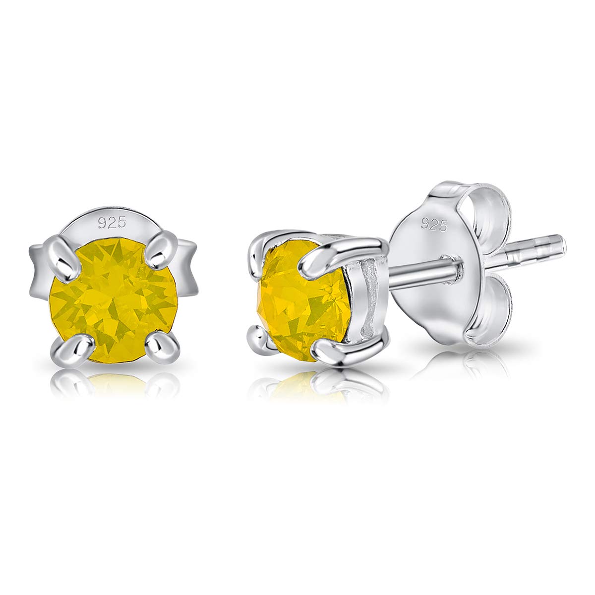 DTPSilver - 925 Sterling Silver Round TINY Stud Earrings made with Glittering Crystals from Swarovski® Elements - Diameter: 4 mm - Colour : Yellow Opal