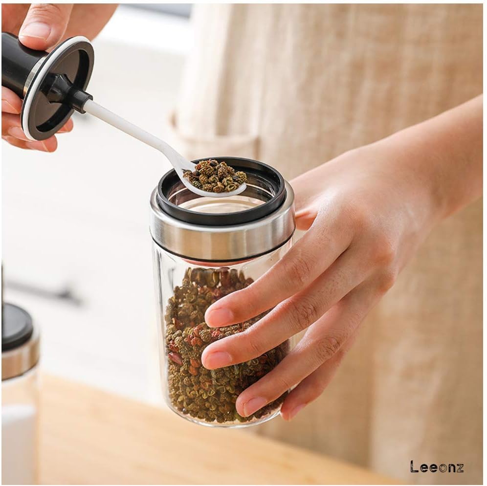 Leeonz KITCHEN Seasoning Bottle with Serving Spoons,Reusable Condiment Container with Lids and Spoon for Spices Jar, Condiments, Seasonings (1 Pack)