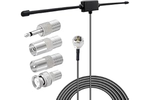 FM Antenna for Stereo Receiver Indoor, JSZAAHZ Upgrade FM Radio Antenna with 4 Type Adapters for Home Stereo Receiver Bose Wave Radio Sony Yamaha, 75 Ohm FM Stereo Antenna for Receiver Rural Area