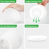 KINGLAKE 8Pcs 17cm White Plastic Plant Pots with Trays Indoor Outdoor view 3