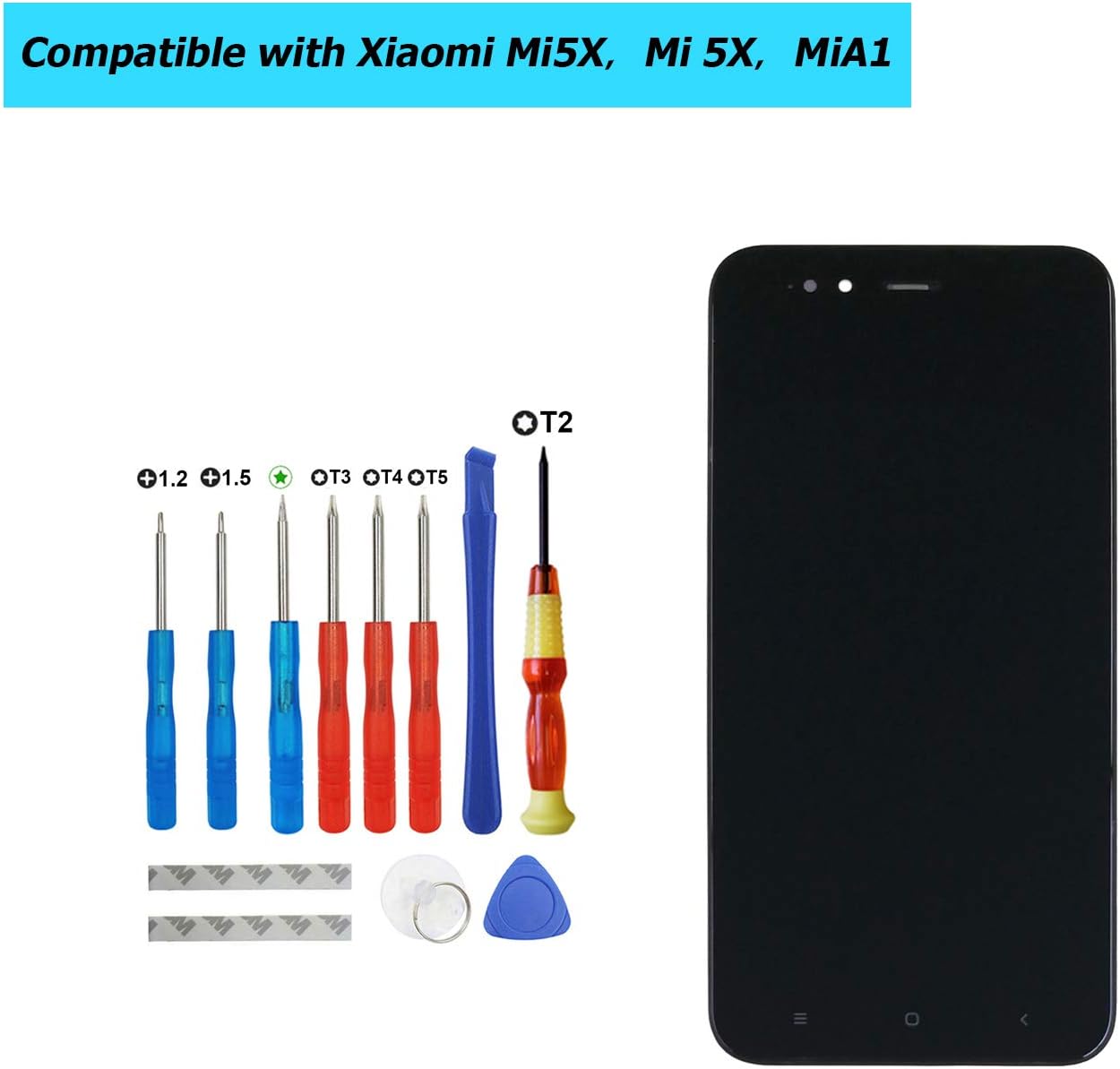 Upplus Replacement Screen Compatible with Xiaomi Mi5X，Mi 5X，MiA1，Mi A1 5.5" LCD Display Digitizer Touch Screen Assembly with Frame (Black) with Toolkit