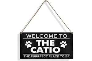 FREHVN Welcome to the Catio the Purrfect Place to Be Wood Sign Cat Lovers Wooden Signs Rustic Hanging Plaque Home Wall Art 12" x 6" Sign Wall Decor for Home
