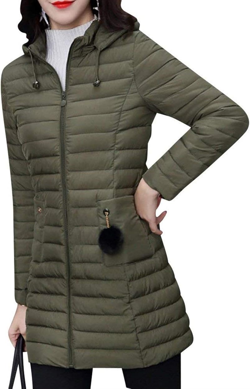 Ladies Quilted Jacket Autumn Winter Long Hooded Down Jacket Simple