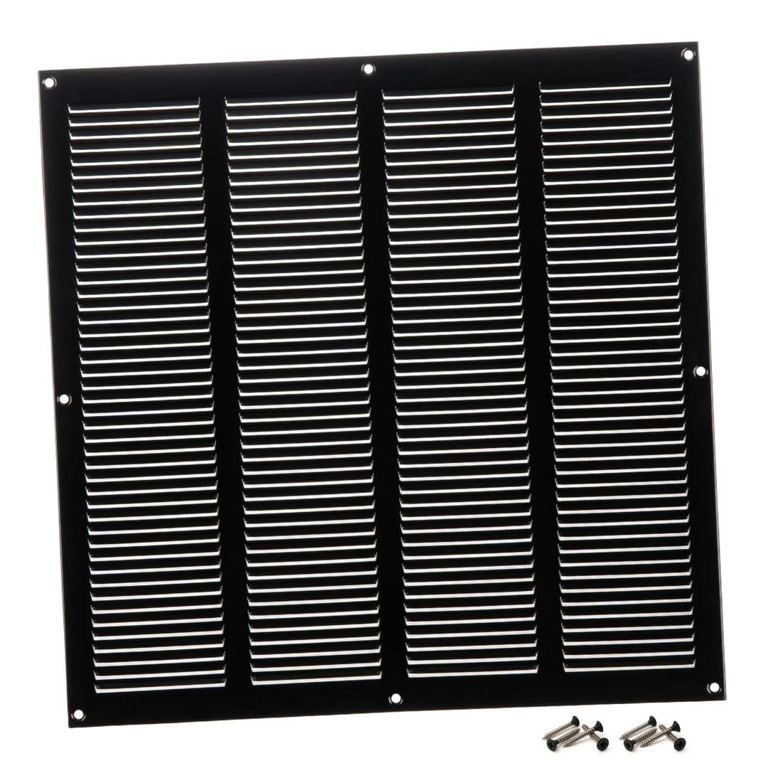 Steinberg14 Black 400x400mm Metal Air Vent Cover with Insect Mesh - 16x16 inch Ventilation Grille - Air Vent Register for Walls and Ceilings - Ventilation Cover for Outdoor and Indoor