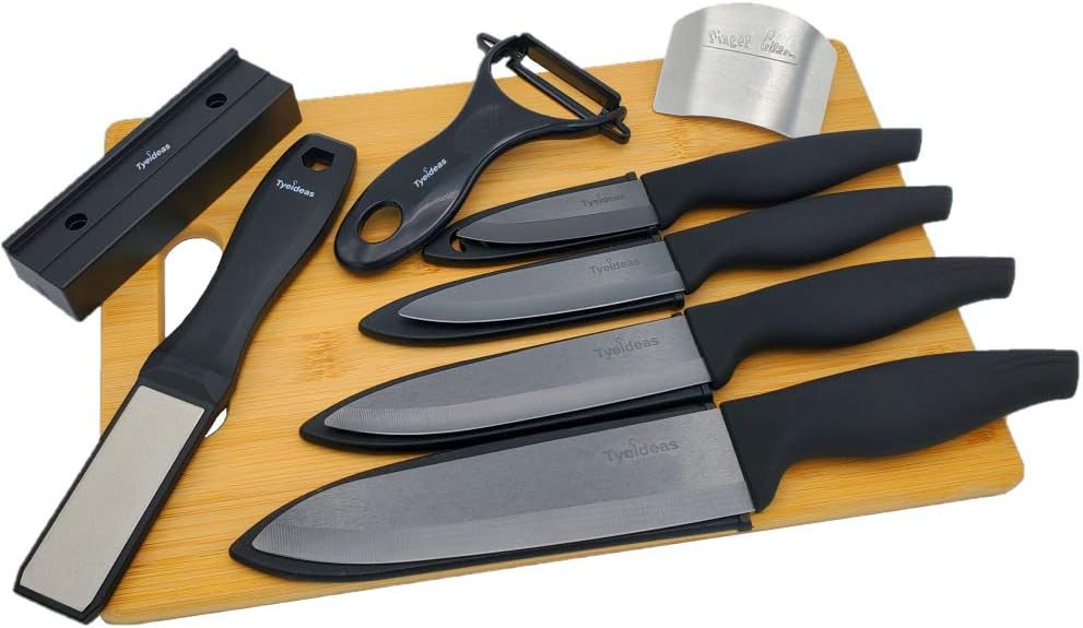 Ceramic Knife Set Kitchen Knives - Bamboo Cutting Board File Sharpener Peeler Finger Guard
