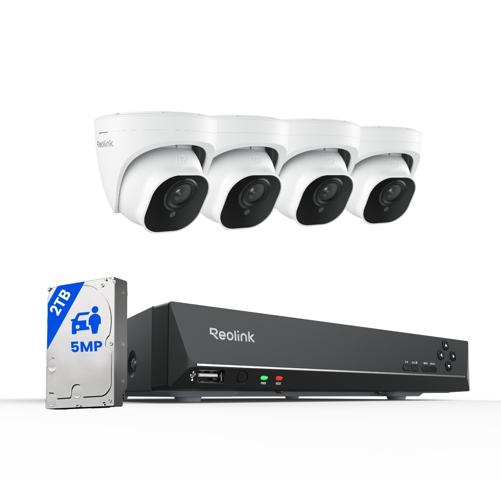 Reolink 4K NVR 8CH PoE CCTV Security Camera System, with 2TB HDD and 4X 5MP Motion Detection Outdoor PoE IP Cameras, 100ft Night Vision Remote Access, RLK8-520D4-5MP