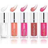 Tiejdhr Hydrating Lip Oil Transparent Plumping Lip Tint Moisturizing Lip Gloss, Nourishing Repairing Non-sticky Lip Care, 0.21 Fl Oz (5 Colors)