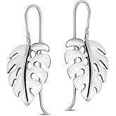 AeraVida Boho Chic Tropical Charm Monstera Leaf Sterling Silver Dangle Earrings | Stylish Sterling Silver Earrings for Women | Casual Bohemian-Inspired Dangle Jewelry