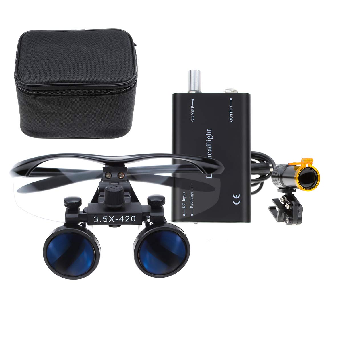 Mike Dental New Black 3.5X420MM Working Distance Binocular Loupes Magnifier +5W Led Headlight Lamp Clip On Type With the Filter + Coth Bag DY-007