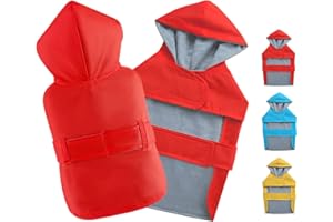 BECNBEAU Dog Raincoat Dog Rain Jacket Poncho Double Layer Waterproof Cotton Lining Hooded Leash Hole Adjustable Pet Rain Suit Puppy Small Medium Dogs,Red,S