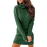 Langwyqu Womens Cable Knit Sweater Dress Sexy Long Sleeve Bodycon Turtleneck Mini Fall Sweaters Dresses