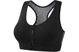 Sports Bras for Women Full Support Front Zip Closure Bra Racerback Mesh Back Wireless Bras Workout Yoga Gym Brassiere