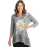 Jess & Jane Women's Free Fly Mineral Washed Cotton Wavy Contrast Asymmetric Tunic Top