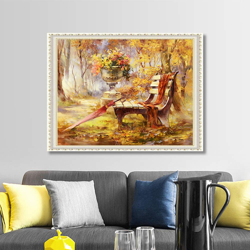 5D DIY Diamond Painting by Number Kit, Beautiful Autumn Forest Crystal Rhinestone Embroidery Cross Stitch Arts Craft Canvas Wall Decor Full Diamond (Autumn Color, 30X40CM)