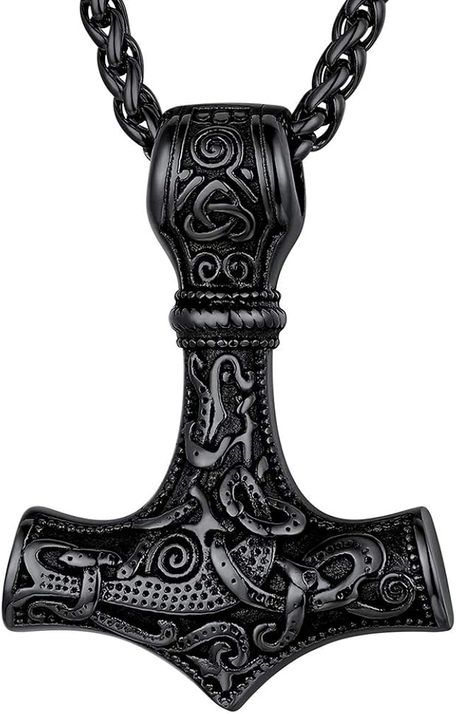FaithHeart Men's Stainless Steel Viking Thor's Hammer Pendant Necklace