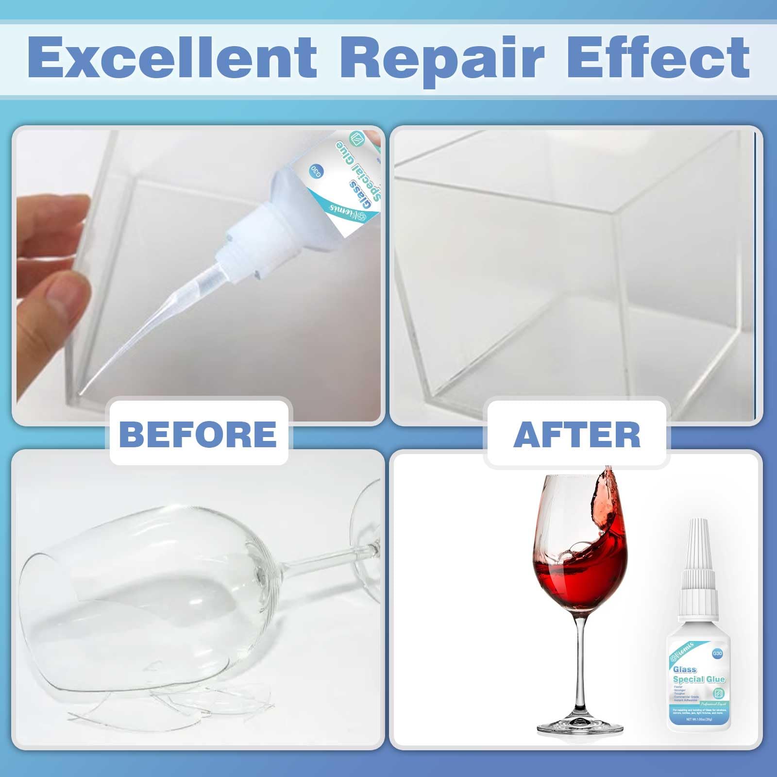 Glass Glue, 30g, Instant Strong Bond for Glass, Acrylic, Waterproof, Dries Clear, Quick Curing, Ideal for Craft, Jewelry, Rhinestone, Crystal, Mirror, Glasses
