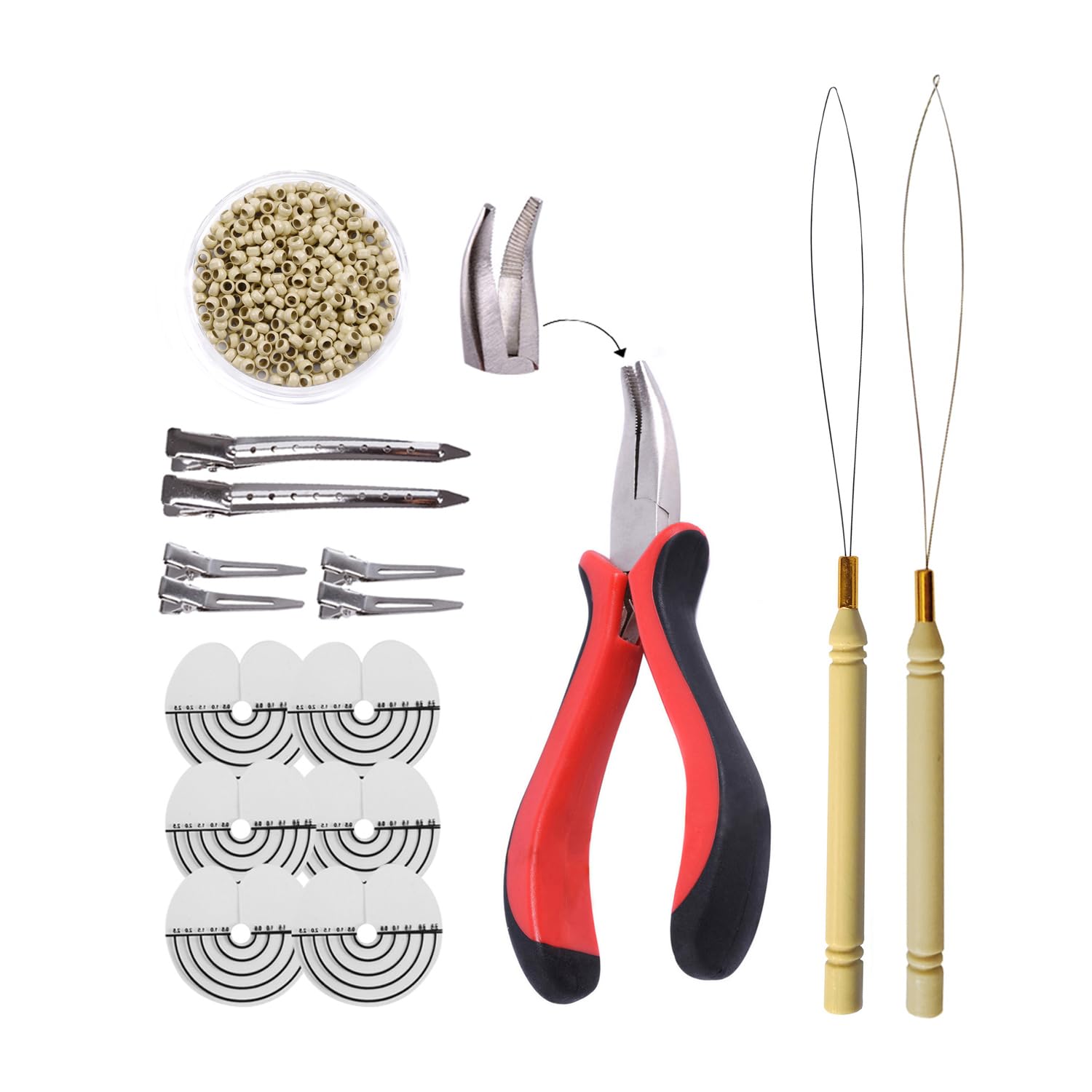 Hair Extensions Kit: I-tip Hair Pliers,Pulling Needle,Loop Threader and 500 Pieces 2.5mm Hair Extension Nano Beads Rings (Blonde)
