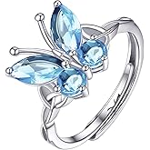 PROSILVER 925 Sterling Silver Celtic Knot Heart/Butterfly/Cute Bat Ring for Women, Birthstone Jan-Dec Available, Gorgeous Cubic Zirconia Ring, Adjustable Ring, Come with Box