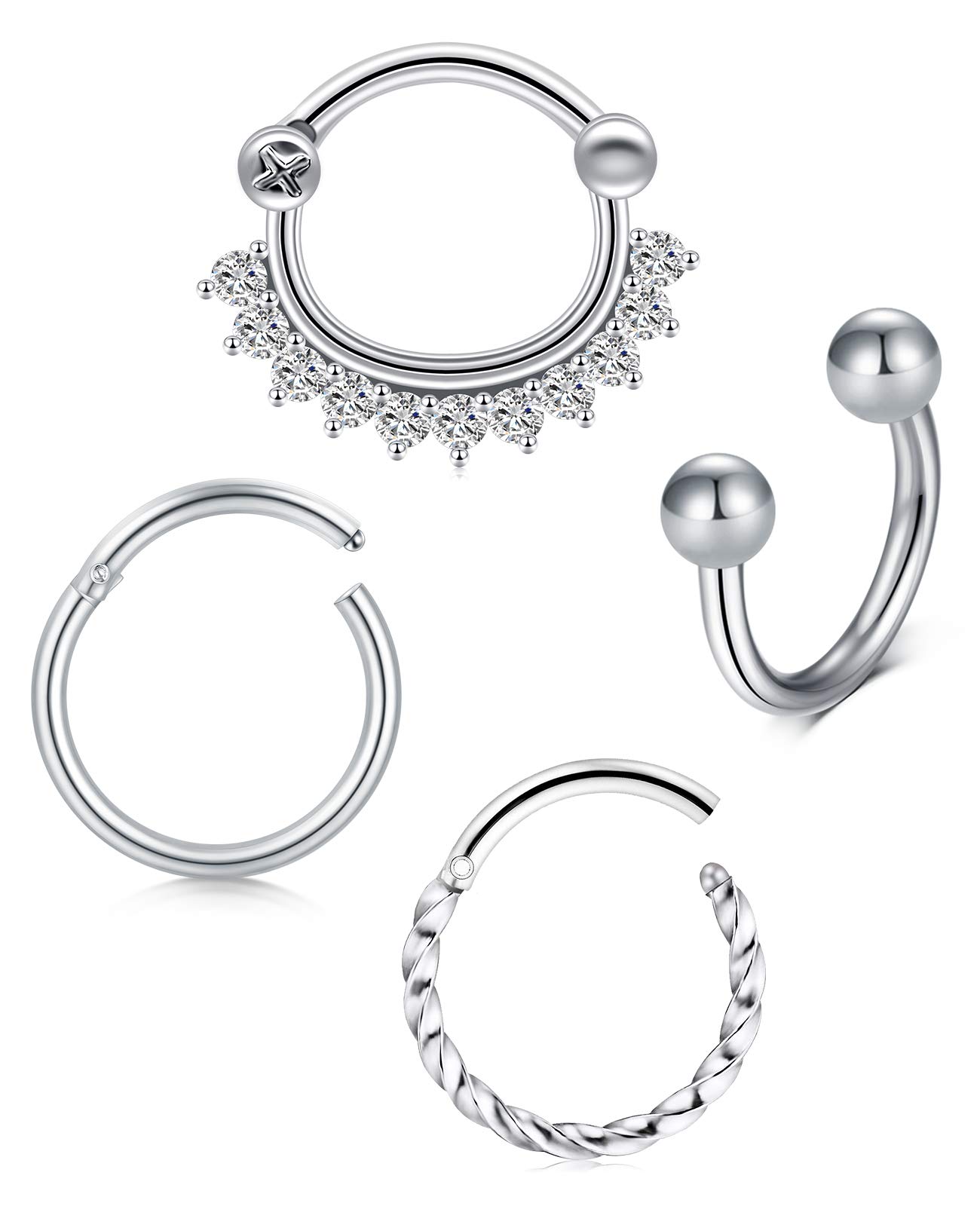 AceFun 18G Stainless Steel Hinged Clicker Nose Lip Septum Ring Hoop Cartilage Tragus Sleeper Earrings Body Piercing Jewelry 10mm 4PCS