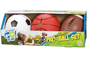 Toysmith Get Outside GO! Pro-Ball Set (Pack of 3) – Small Toddler Sports Balls for Ages 3+ – Includes 5″ Soccer, 6.5″ Football & 5″ Basketball – Indoor or Outdoor Play, Backyard Toy & Gift for Kids