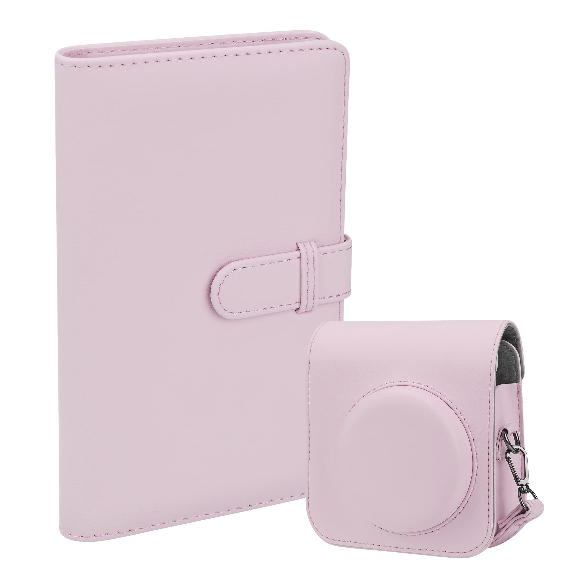 Protective Camera Case PU Leather Bag Cover for Fujifilm Instax Mini 12 Instant Camera with Removable Adjustable Strap, 108 Pockets Photo Album for Instax Mini 12 Camera.(Pink)