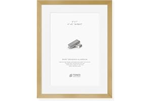 TONES FRAME DESIGN 5x7 Picture Frame Gold Metal 5 by 7 Photo Frame with 4x6 Mat and Plexiglass, Shiny Brushed Aluminum for Ar