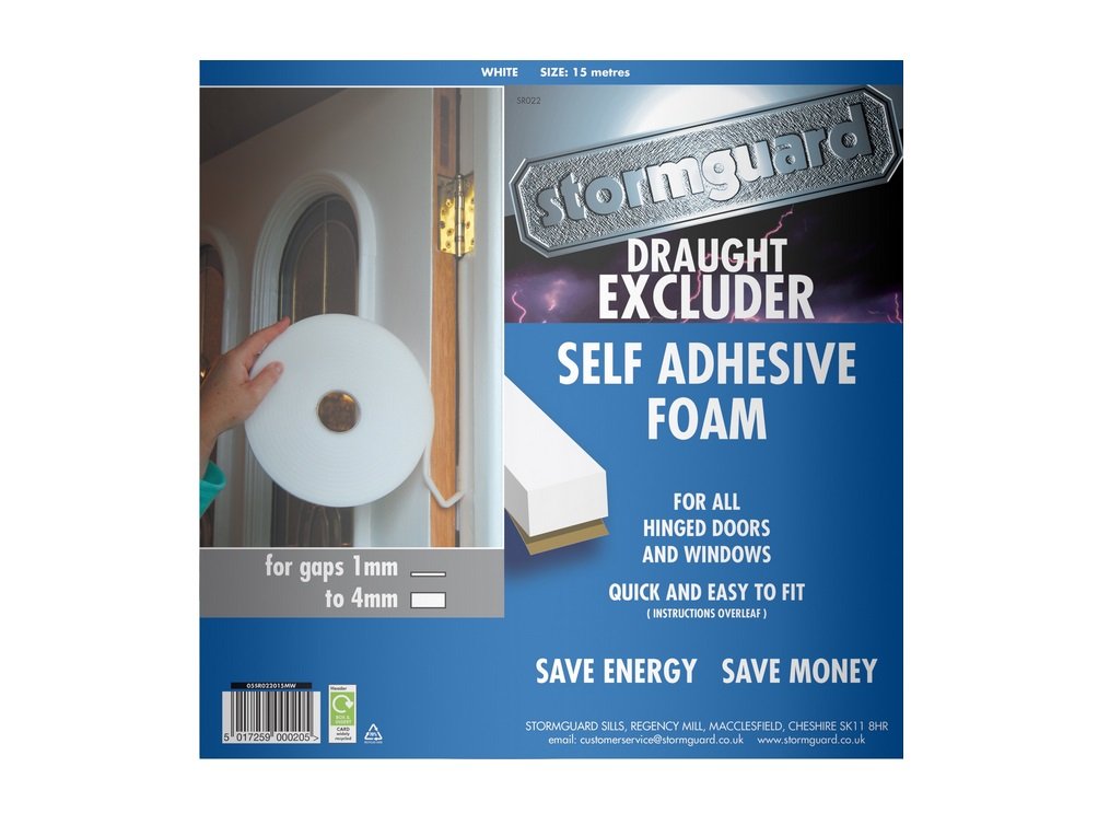 STORMGUARD B072M1233Q Draught Excluder-Self Adhesive Foam Strip for Window & Doors-5m, White