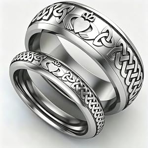 Celtic Claddagh Couple Rings, Vintage Pattern Tungsten Steel Bands, Black Sandblasted Engraved Design, Couple Matching Ring J
