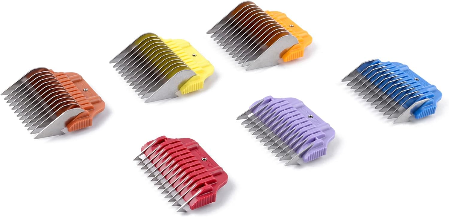Furzone Wide Clipper Guard Comb Attachment Short 6 Pack Set Stainless Steel Attachment Guide Comb Set for Detachable Blade Pet, Dog, Cat Grooming