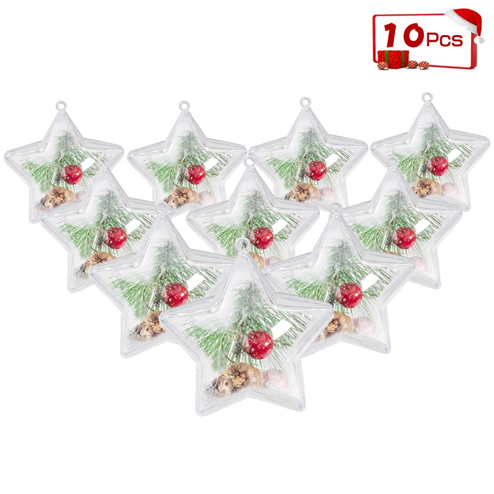 ShellKingdom Fillable Ornament Ball, Clear Transparent Ball & Plastic DIY Bauble Ball for Home/Wedding/Party/Tree/Craft/Christmas/Xmas Decoration/Soap Bath Bomb 10PCS（Star）