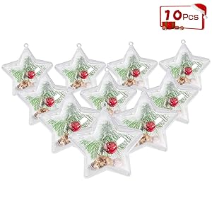 ShellKingdom Fillable Ornament Ball, Clear Transparent Ball & Plastic DIY Bauble Ball for Home/Wedding/Party/Tree/Craft/Christmas/Xmas Decoration/Soap Bath Bomb 10PCS（Star）